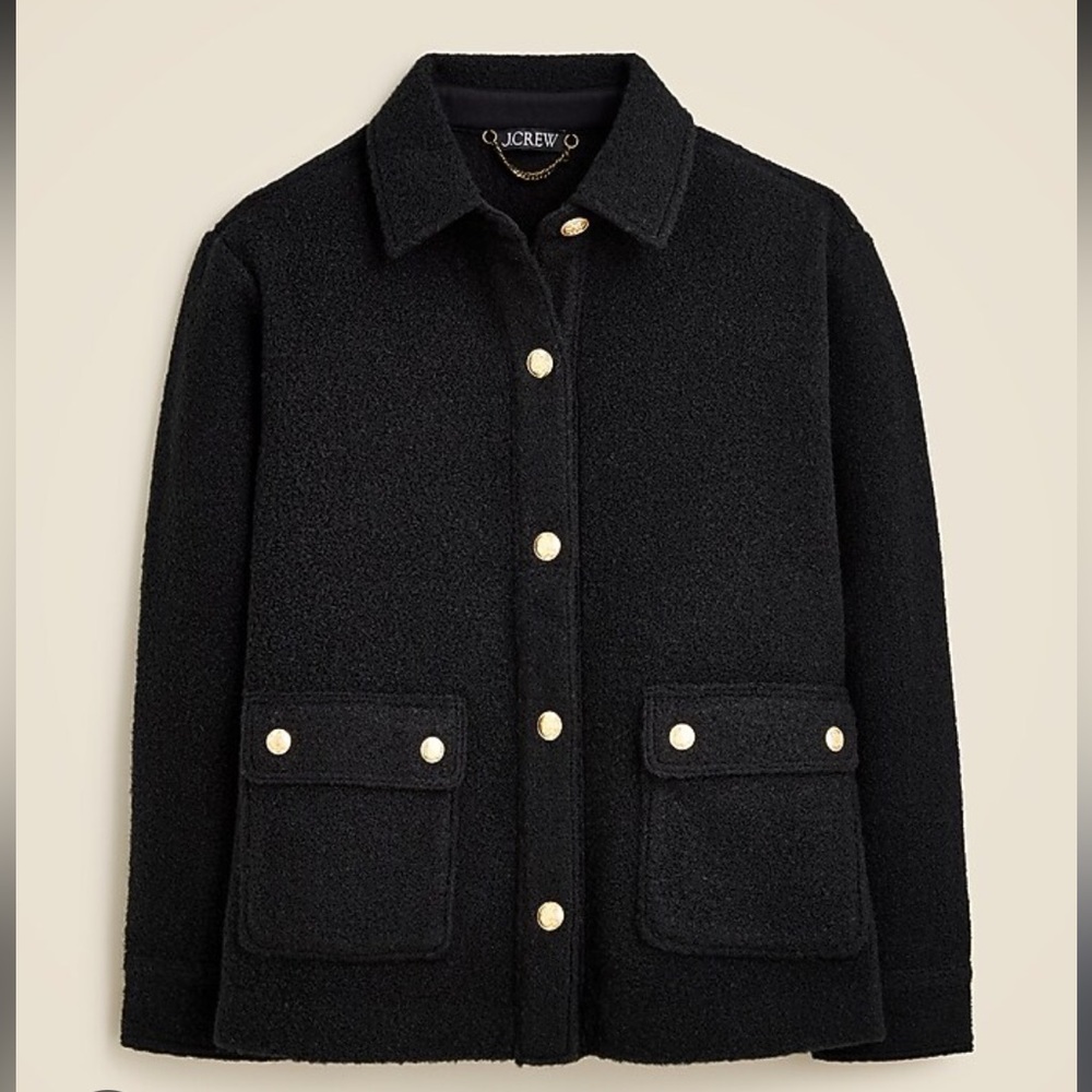 J. Crew Black Boucle Fleece Shirt-Jacket Gold Buttons
